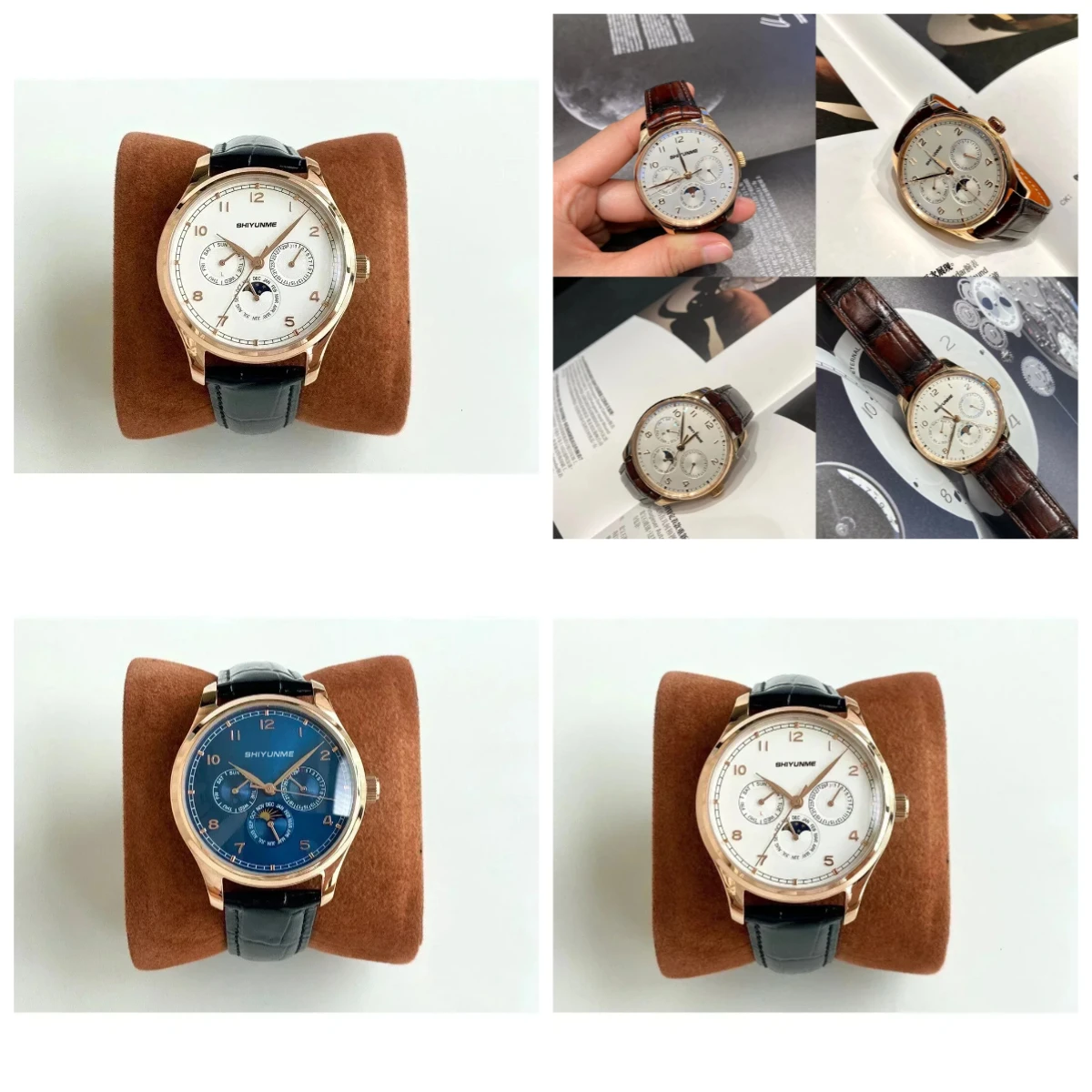 

A186 Store Automatic Mechanical Watch High Grade Sports Hand Men's Watch Rose Gold Blue White Dial Leather Strap