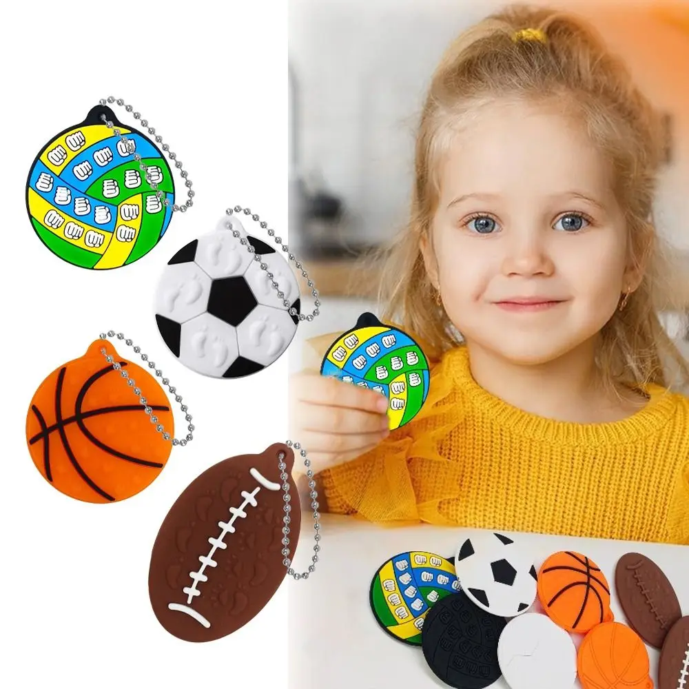 4 Uds. Nueva pelota de Rugby de voleibol de 6cm con piedra sensorial de silicona, juguete para niños, baloncesto, fútbol con cadena, educación preescolar