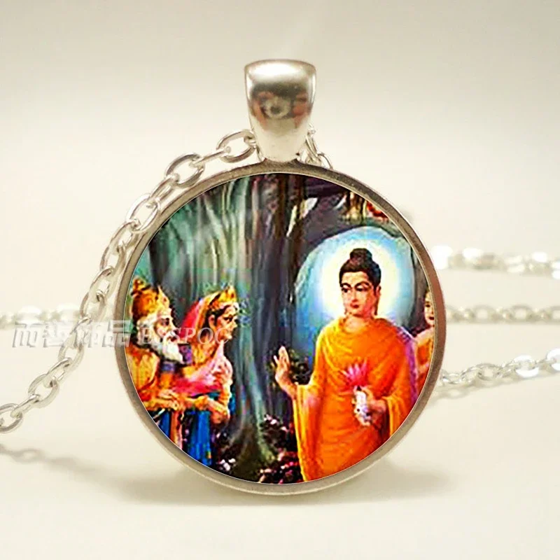 Buddha Buddhist Glass Pendant Necklace Buddha Jewelry Glass Dome Chain Necklace Good Luck Amulets Gift for Lover Gift