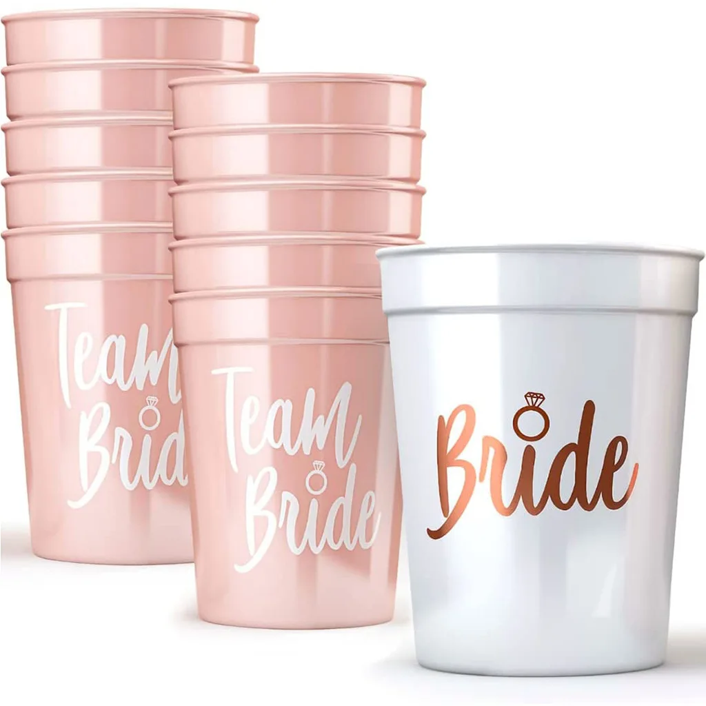 1/6Pcs Rose Gold Team Brides Plastic Drinking Cups Bachelorette Party Bridal Shower Gift Hen Party Decoration Wedding Supplies