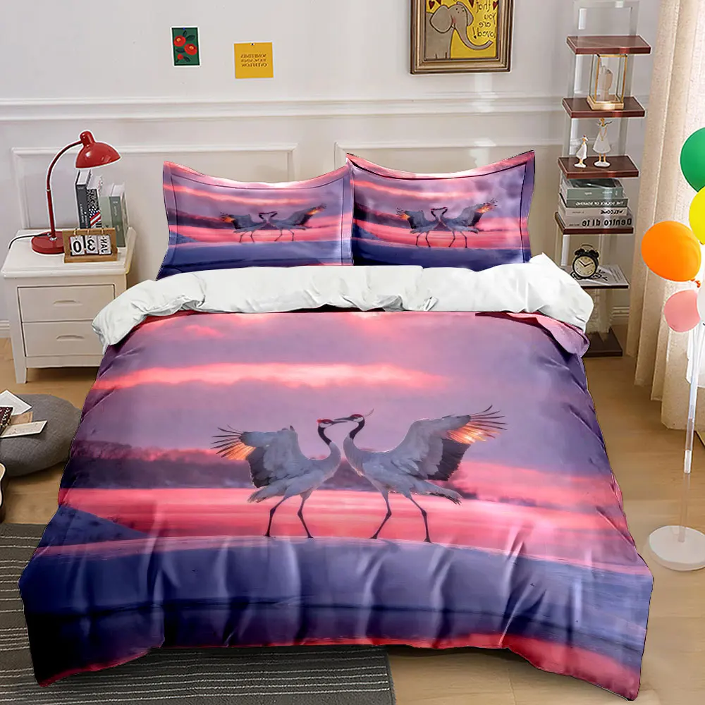 

Crane Sunset Art Decor Set Bedding Set with 1 Duvet Cover 2 Pillowcases Single Double King Queen, Gift