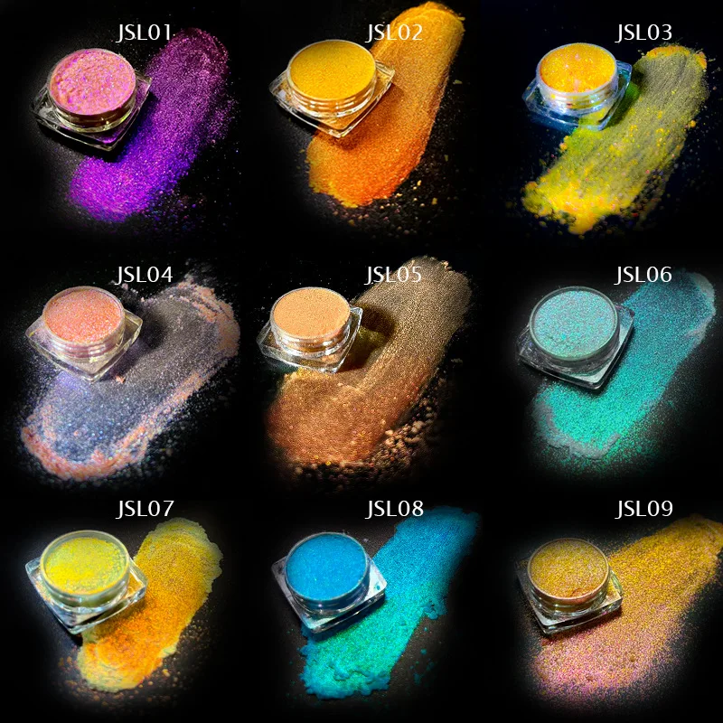 Poudre caméléon aurore 9 couleurs, Pigment miroir irisé au néon pour ongles et fard à paupières, paillettes corporelles, poussière de paillettes à changement magique