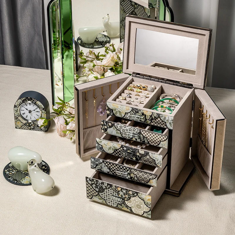 

Hongmao Rectangle Storage Box Drawer Storage Box Ring Earrings Bracelet Desk Cosmetics Makeup Square Pattern Box