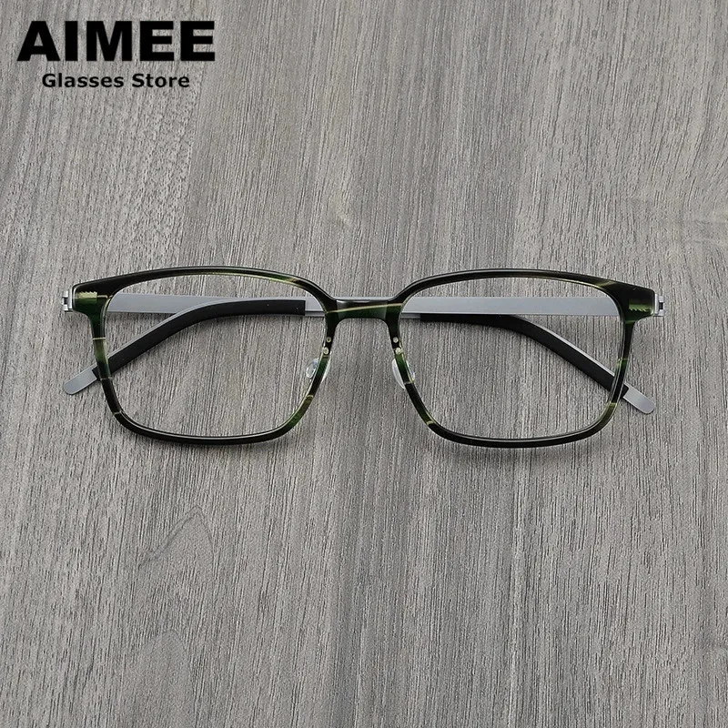 Men\'s Square Screwless Glasses Frame Women Fashion Ultralight Titanium Acetate Prescription Eyeglasses Korean Myopia Eyewear