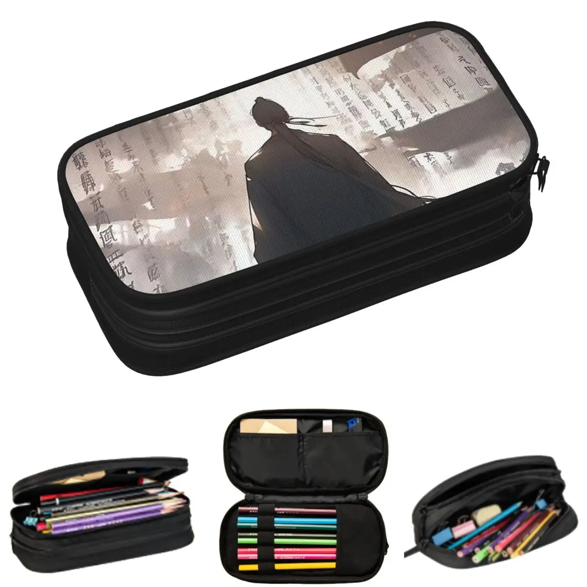 Young In A Robe Is Surrounded By Floating Scrolls Pencil Cases for Student Gifts Pen Box Pencil Bag Big Capacity Pencil Pouch