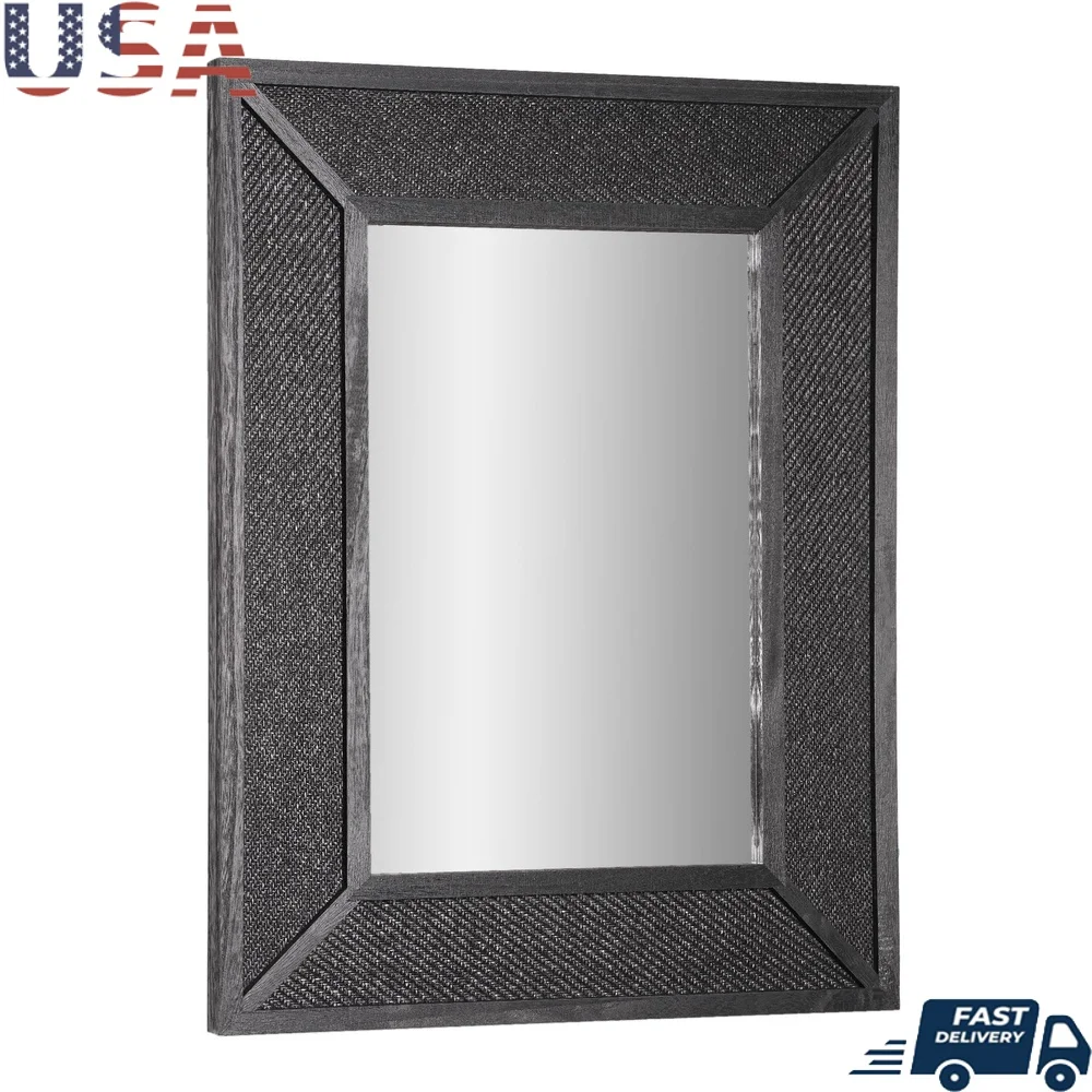 

18x24 прямоугольное черное деревянное зеркало в деревенском стиле, настенный декор для фермерского дома, универсальное подвесное зеркало, простая установка, домашний офис