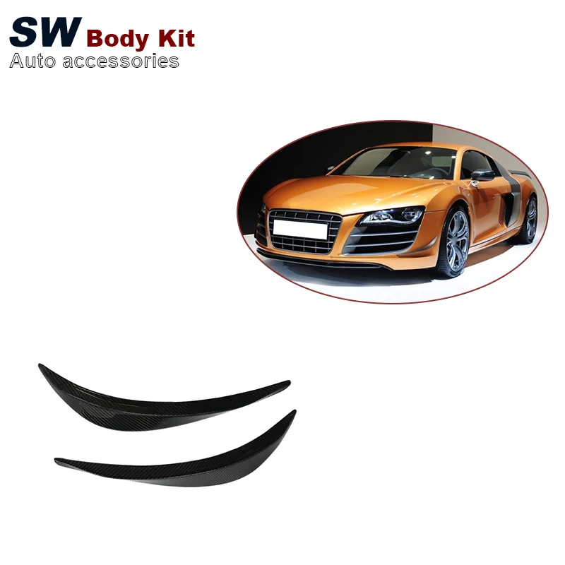 

2PCS Carbon Fiber Front Bumper Canard Trim For Audi R8 V8 V10 2008-2015 Diffuser Diverter Fins Body Spoiler Canard Body Kit