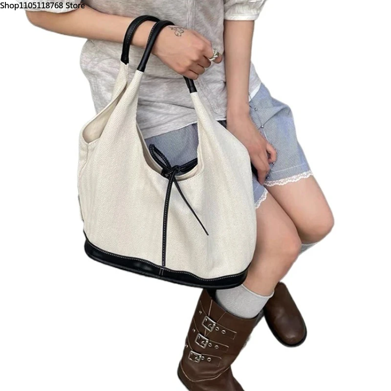 

Женская сумка из хлопка с бантом, корейская простая модная однотонная милая офисная женская сумка на плечо, сумка