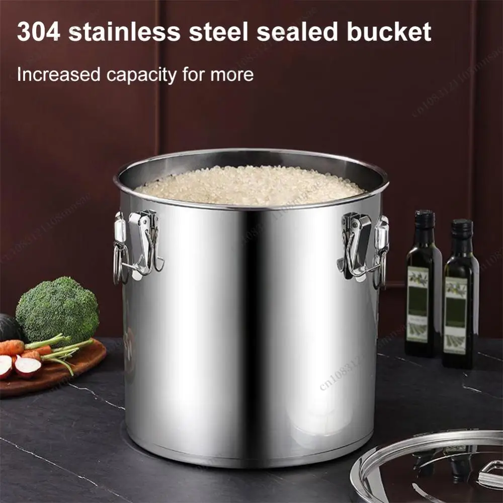 

6/12/21/33L 304 Stainless Steel Airtight Canister with Seal Lid Food Oil Sugar Milk Storage Bucket with Handles for Home Kitchen