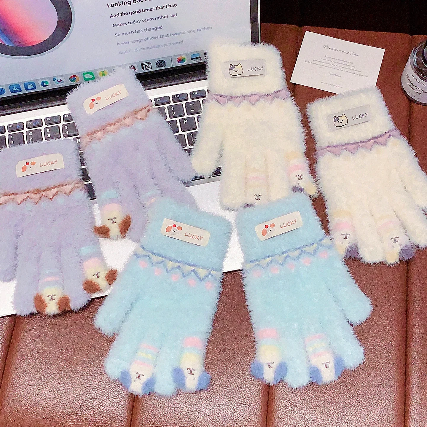 8-14Y Kids Cartoon Animal Full Finger Gloves Winter Warm Fuzzy Plush Gloves Teen Girls Boys Outdoor Coldproof Thermal Mittens