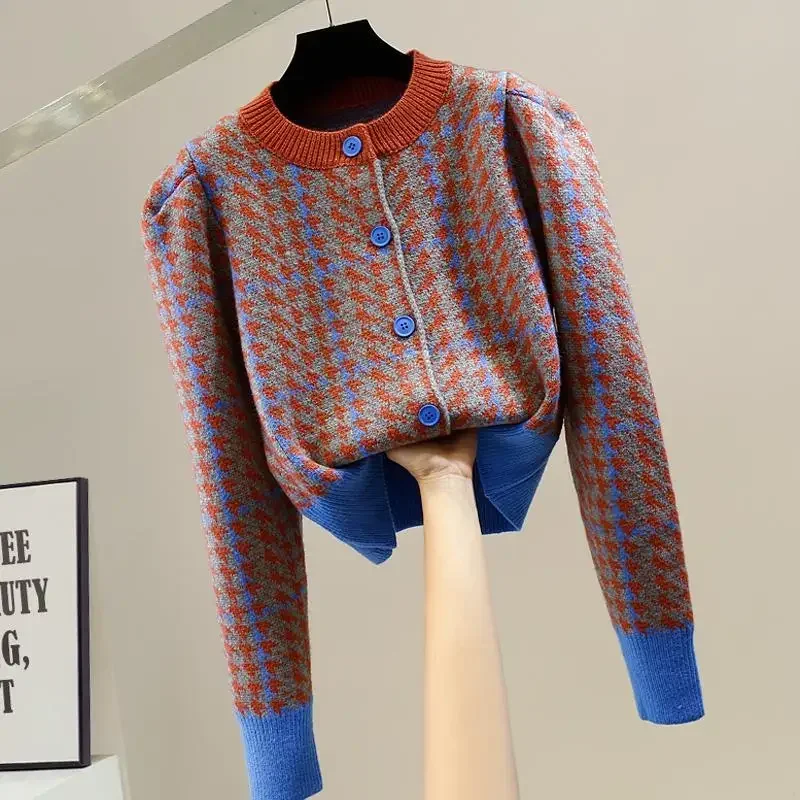 

Вязаный свитер с короткими рукавами для женщин, осень-зима, новый стиль, Гонконгский ретро-шик, облегающий уникальный вязаный кардиган, топ