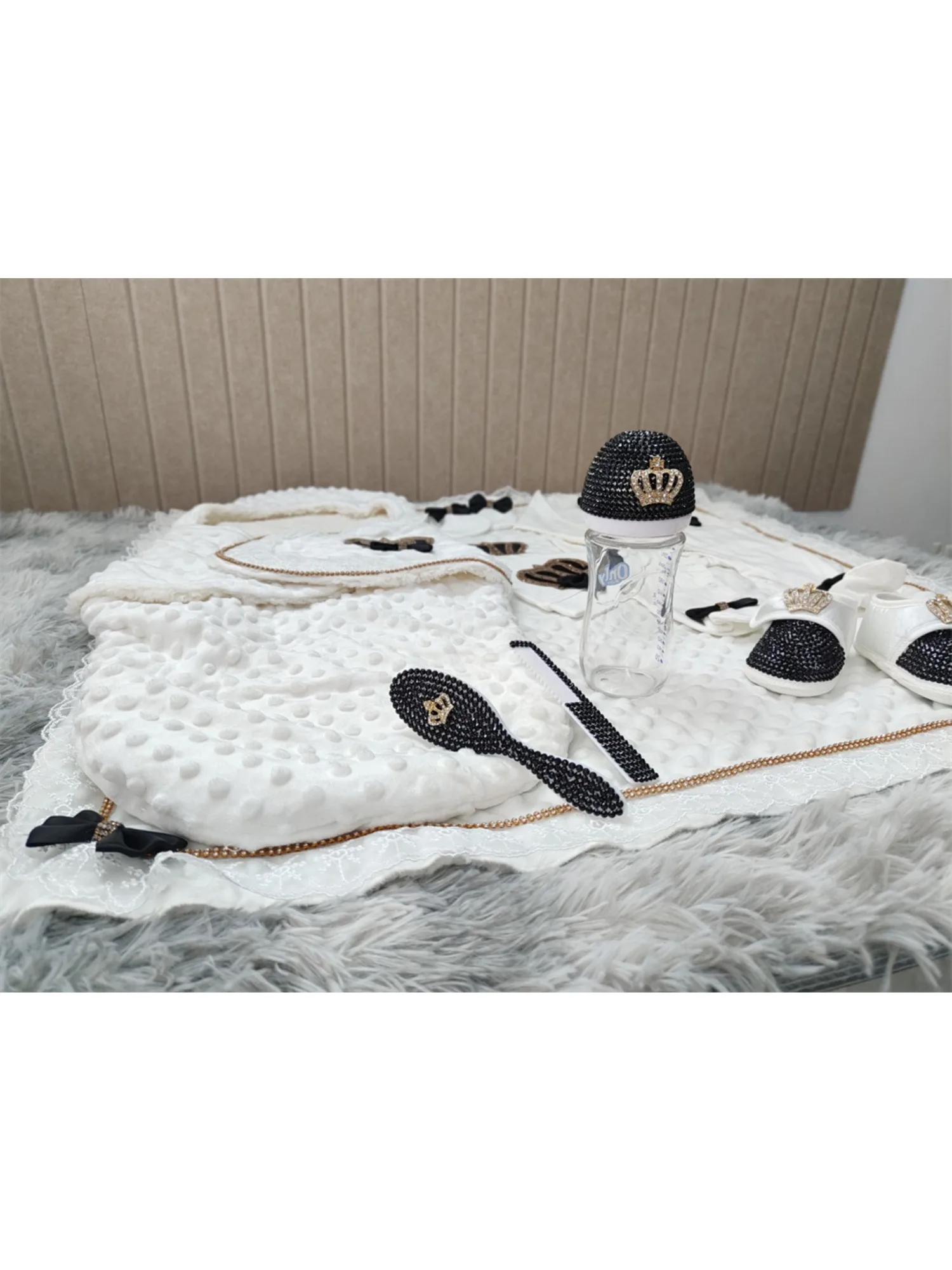 Newborn Boy Luxury Crown Set - Onesie Swaddle Bottles for Baby Shower Gift