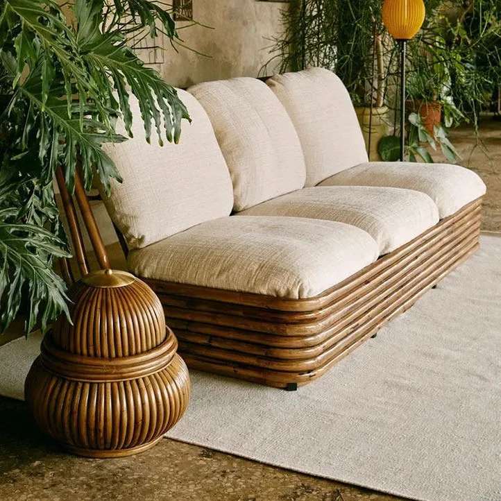 deer forest with rattan sofa three-person Nordic style living room casual reclining rattan sofa