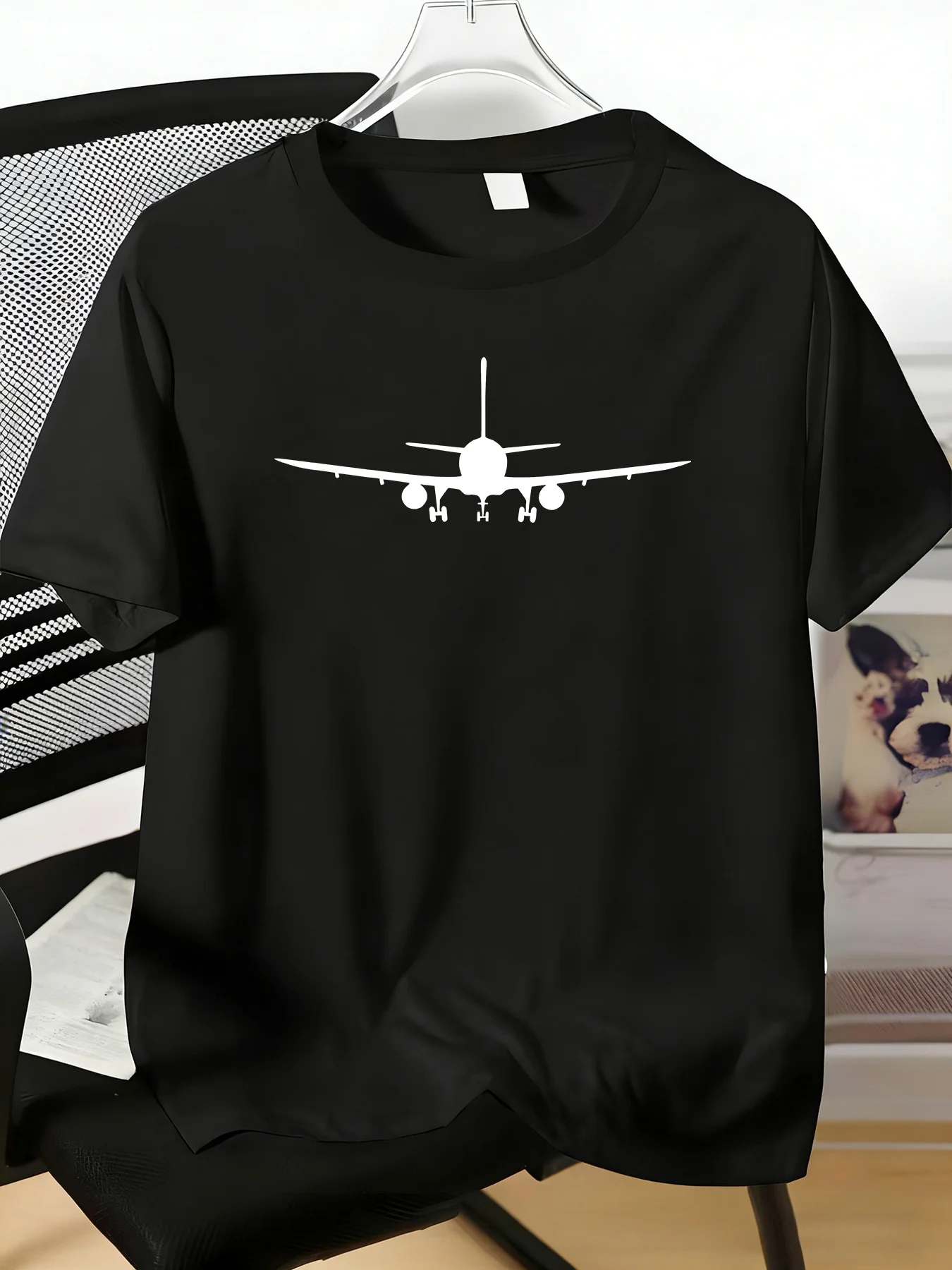 Mens Classic Airplane Silhouette Graphic T Shirt Crew Neck Short Sleeve Casual Aviation Pilot Lover Daily Summer Basic Wear Tee