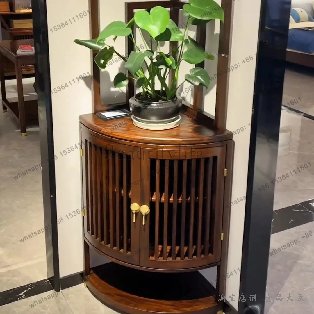 

New Chinese-style ebony triangular decorative cabinet household solid wood corner cabinet living room wall locker