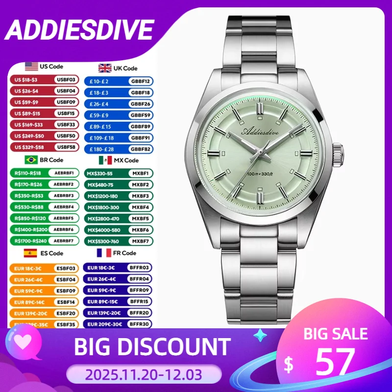 

ADDIESDIVE простые новые кварцевые часы фиолетовые/золотые/зеленые мужские часы K1 минеральное пузырьковое зеркальное стекло AD2515 мужские водонепроницаемые часы