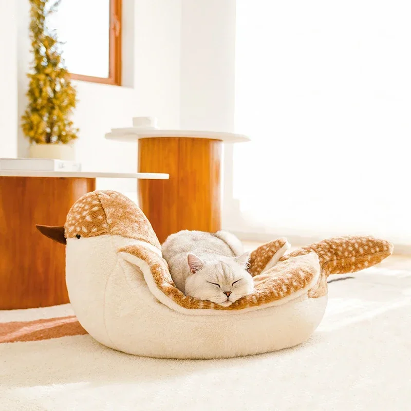 

Cute Cat Warm Sofa Beds Winter Fleece Small Dogs Rest Nest Pet Sparrow Shape Indoor Cushion Kennel Sleeping