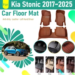 Full Set Car Floor Mats For Kia Stonic KX1 YB CUV 2017~2025 Leather Pad Foot Cover Left Hand Driver Rug Car Interior Accessories
