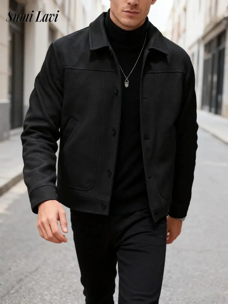 

Модные однотонные шерстяные куртки мужские весенне-осенние повседневные куртки на пуговицах с отложным воротником пальто мужская винтажная верхняя одежда