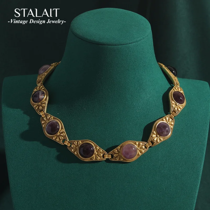 

Винтажное колье-чокер с глазами, готические женские фиолетовые ожерелья из натурального камня с круглым воротником, античное золото, свадебные цепочки, новинка 2023 года