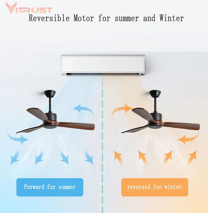Imagem -04 - Ventilador de Teto de Madeira Reversível Silencioso Motor Reversível de Lâminas de Madeira Maciça Ventilador de Teto com Controle Remoto Tamanho para Seleção