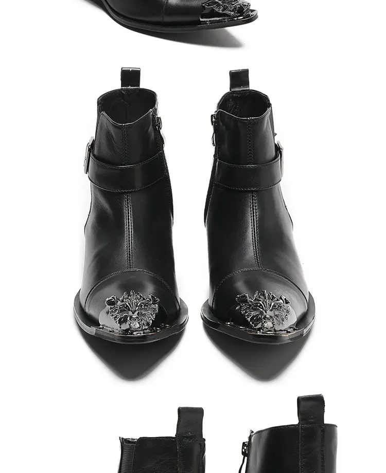 Frühlings-Herrenstiefel, rote Lederstiefel mit Nietenspitze, Modell, sozialer Kontakt, Erhöhung der Show, hochhackige Herrenstiefel aus Lackleder – Detail 17