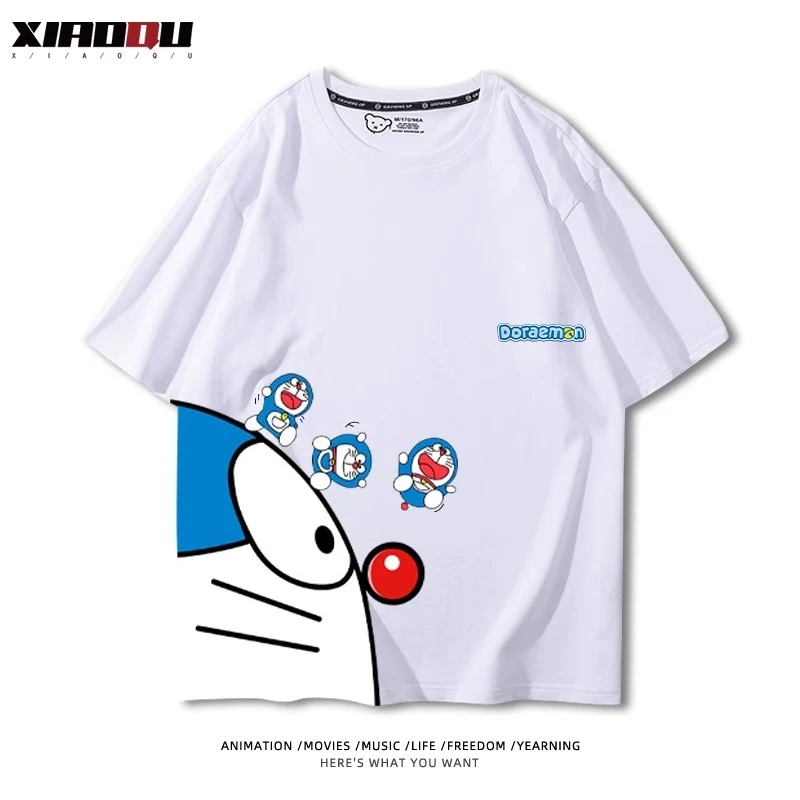 Doraemon anime Doraemon y Robot Cat mercancía camisetas de manga corta 100% algodón puro para hombres y mujeres en verano