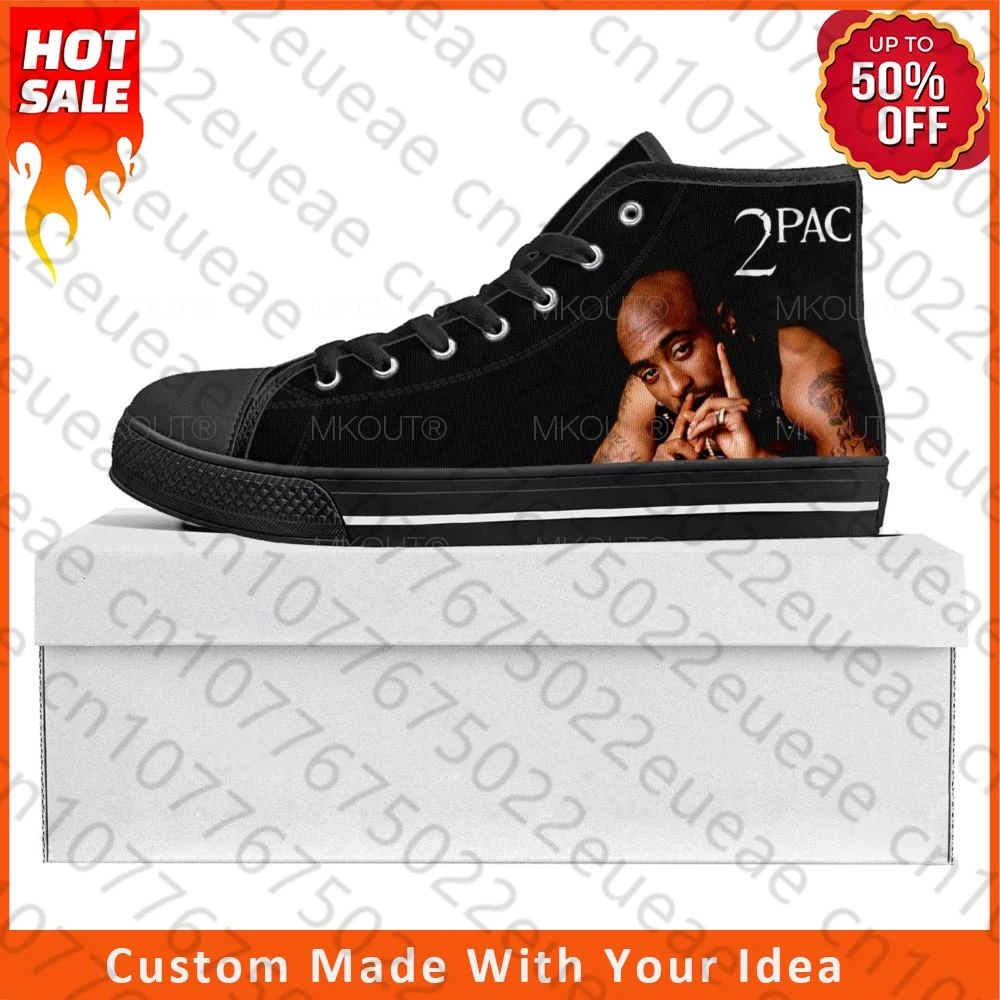 2Pac Hip Hop Rapper Tupac Pop High Top High Quality Sneakers Mens Womens Teenager Canvas Sneaker Couple Shoe Custom Shoe Black