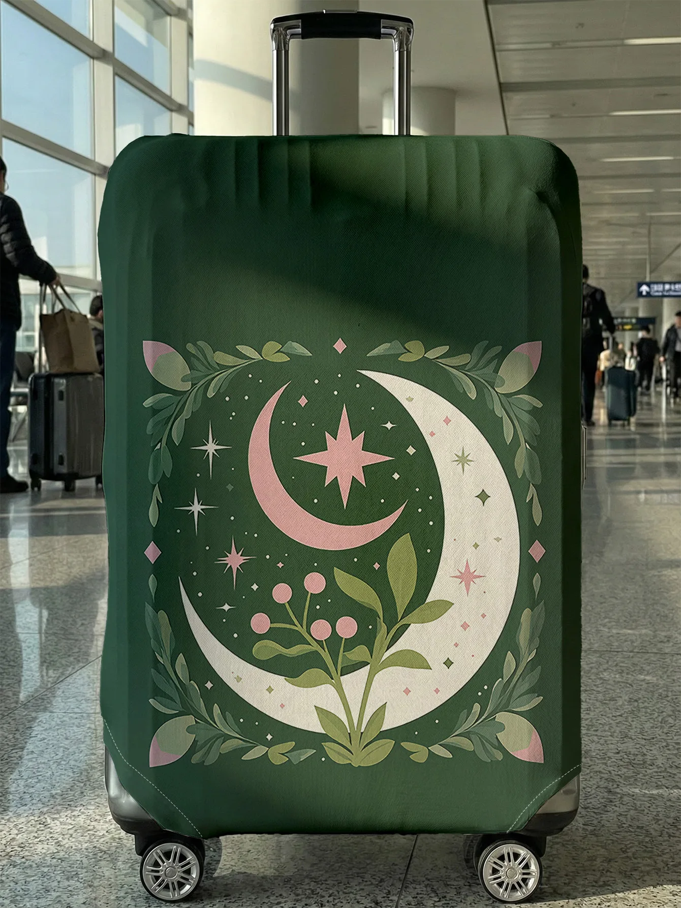 

Чехол для багажа темно-зеленого цвета с принтом луны, звезд и растений, подходит для чемоданов 18-32 дюймов, чехол-накладка на ручку чемодана, дорожные аксессуары