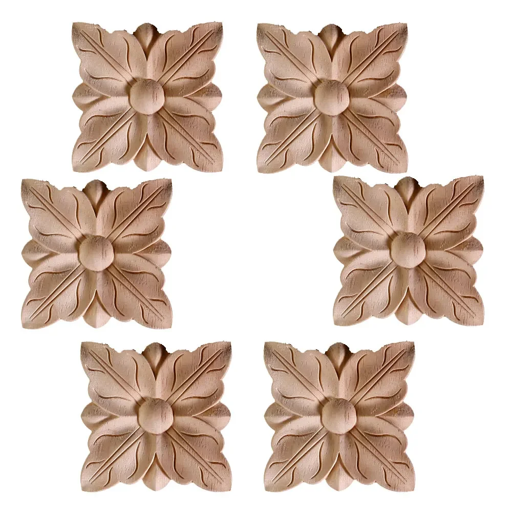 European Unpainted Wooden Mouldings Decal Natural Wood Appliques for Furniture Cabinet Flower Wood Carving Decorative Figurine