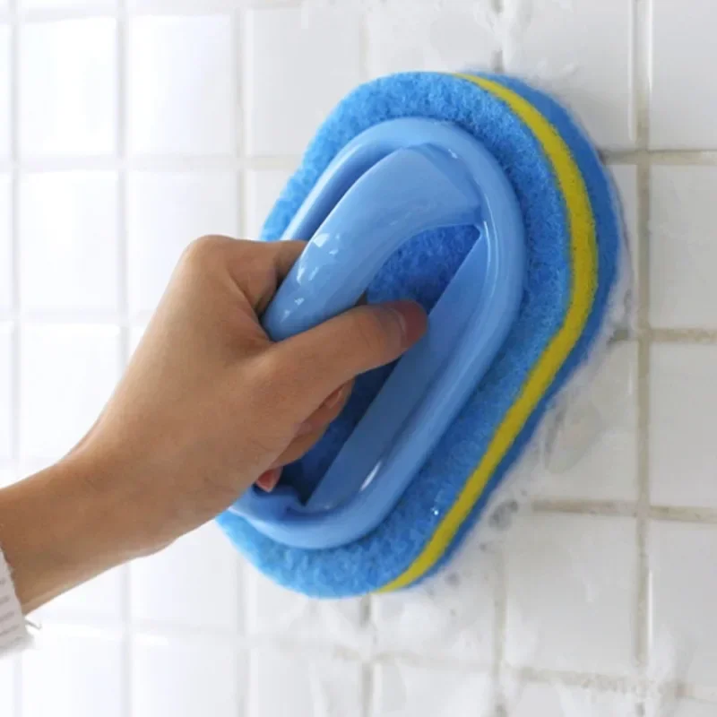 Household Cleaning Brush With Handle Dish Soap Bathroom Kitchen Tub Thicken Scrubbing Sponge Wipe Durable Tools Accessories