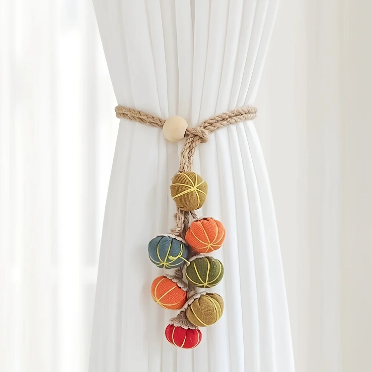 1/2pcs Pumpkin Curtain Tieback Handmade Rope Curtain Holder Colorful Fabric Pumpkin Tassel for Window Decor