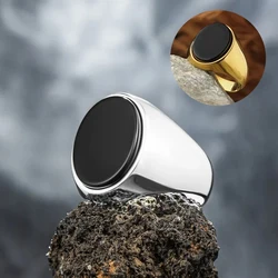 Natural Onyx Signet Rings for Men Stainless Steel Marriage Wedding Jewelry Retro Punk Black Oval Stone Man Rings High Quality