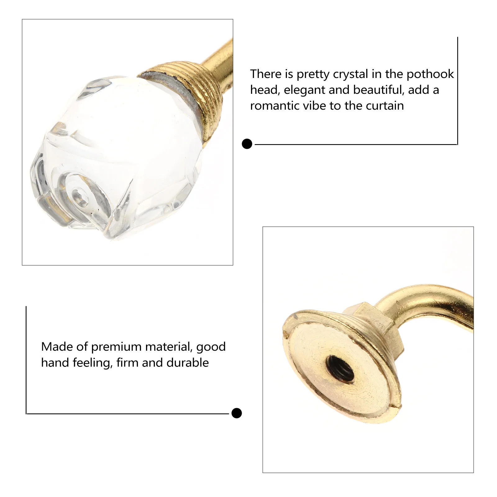 

2pcs Hooks Crystal Design Classical Style Curtain Tieback U-Shaped Curtain Hooks Accessories For Home Hotel Decor