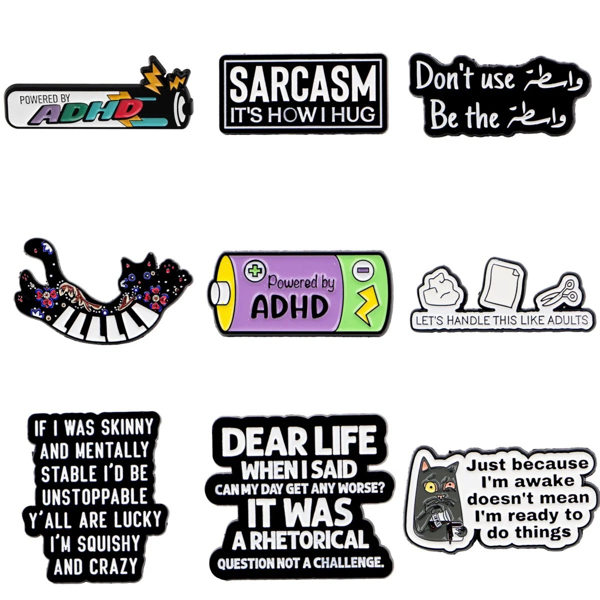ADHD Quotes Enamel Pin Cartoon Cat Brooch For Coat Women's Brooches Fashion Lapel Badges Jewelry Gift for Friends