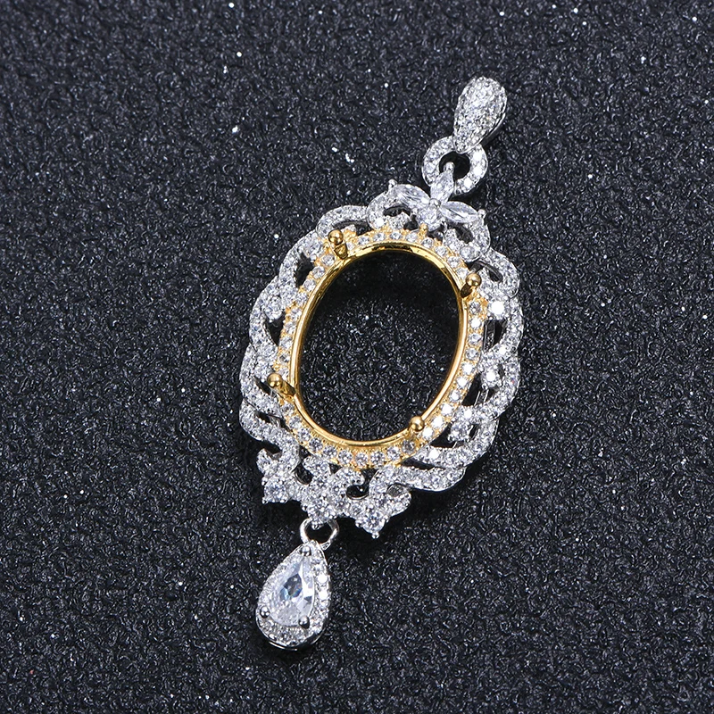 Luxury 12*16mm Dual-Tone Plated 925 Sterling Silver Pendant Setting-DIY Elegant Women's Jewelry