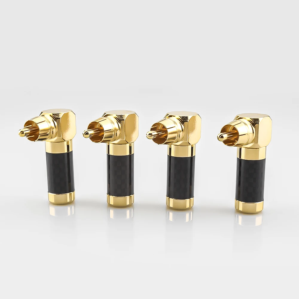 

4PCS Carbon Fiber Gold Plated RCA Plug Male 90 Degree Adaptor Audio signal Cable Connector RCA Elbow Hifi Jack