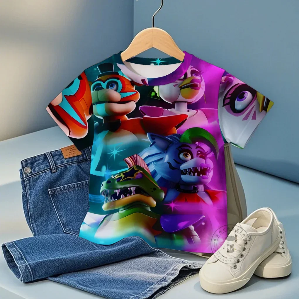 

Новая модная футболка Five Nights At Freddy's Freddy с аниме, летняя детская повседневная одежда для мальчиков и девочек, мягкий хлопковый топ с 3D принтом