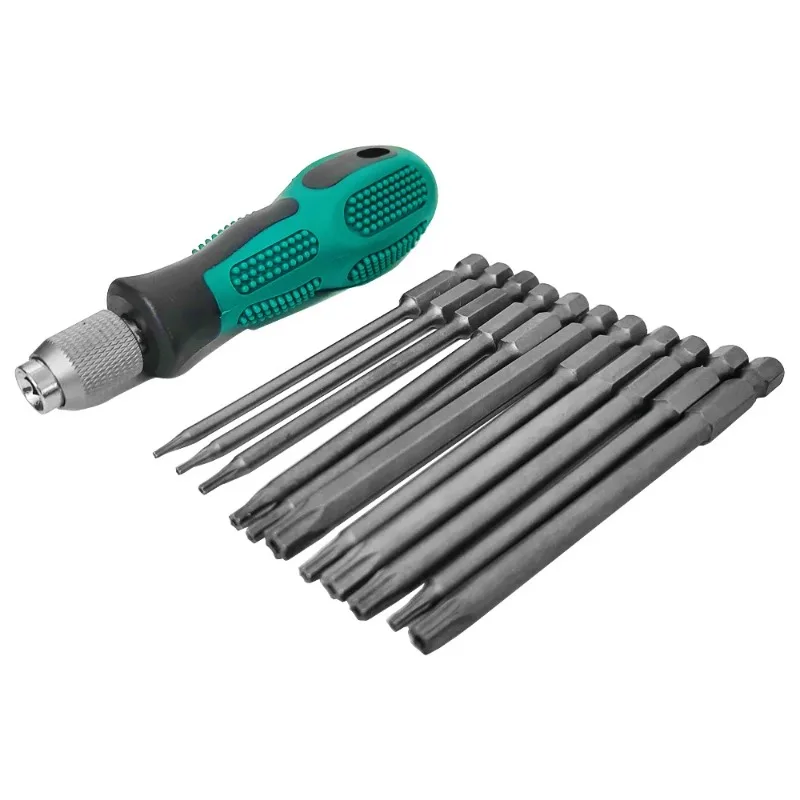 100mm Long Screwdriver Bit Set with Handle, S2 Steel Extra Long Magnetic Bits, Phillips Slotted /Torx, 1/4