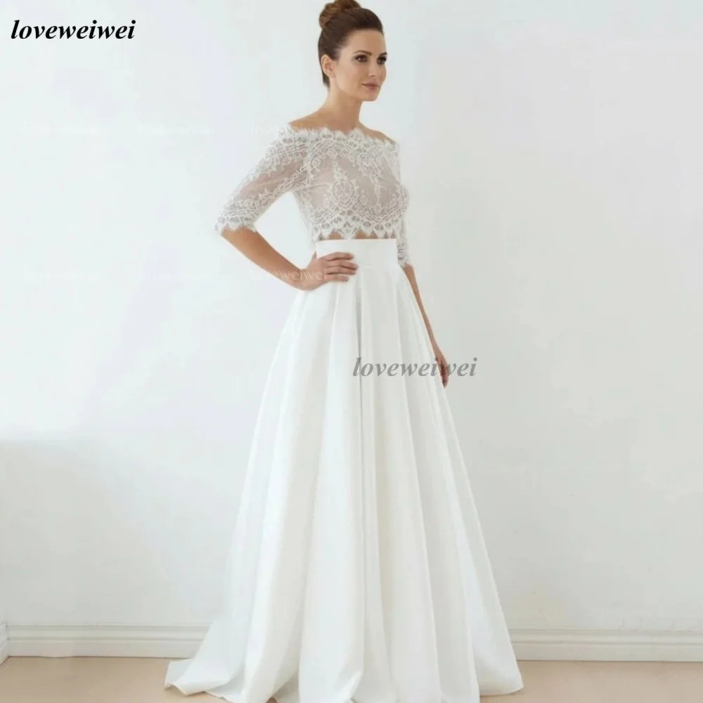 Robes de mariée Vintage en dentelle personnalisées, épaules dénudées, ligne A, boutons, longueur au sol, robe de mariée