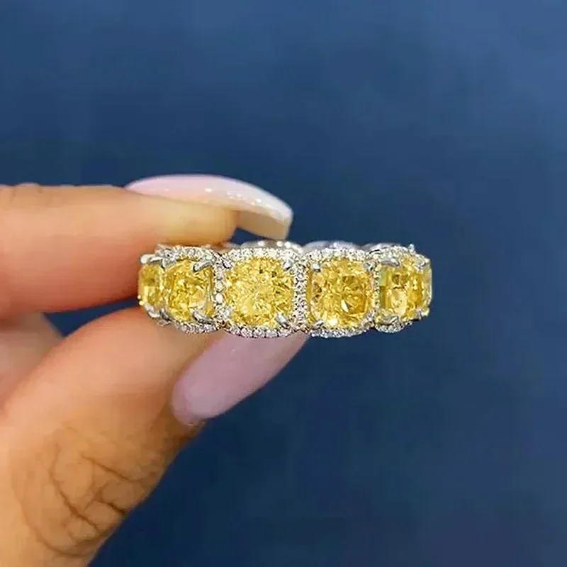 2026 Temperament Yellow CZ Rings for Women Silver Color Engagement Wedding Band Luxury Accessories Party New Fashion Jewelry