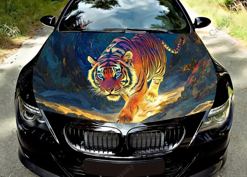 

Ferocious Tiger Walking Car Hood Vinyl Sticker Wrap Film Engine Cover Decals Universal Auto Accessories Hood Protective Film