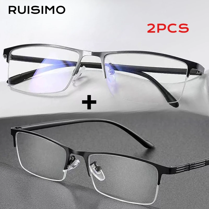 2PCS herren Business Lesebrille Metall Halb-rahmen Männer Frauen Mode Presbyopie Brillen Hyperopie Anti Blau Licht Brillen