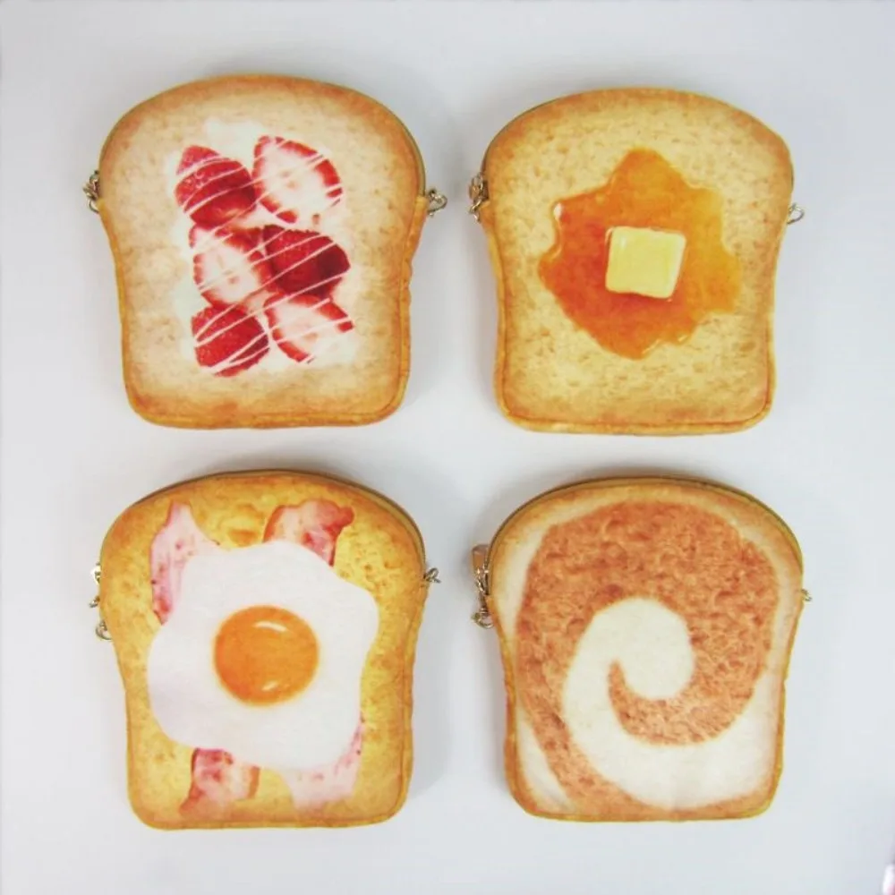 Strawberry Toast Sliced Toast Bag Chocolate Roll Storage Fried Eggs with Bacon Toast Bag Zipper Bread Crossbody Bag Girls