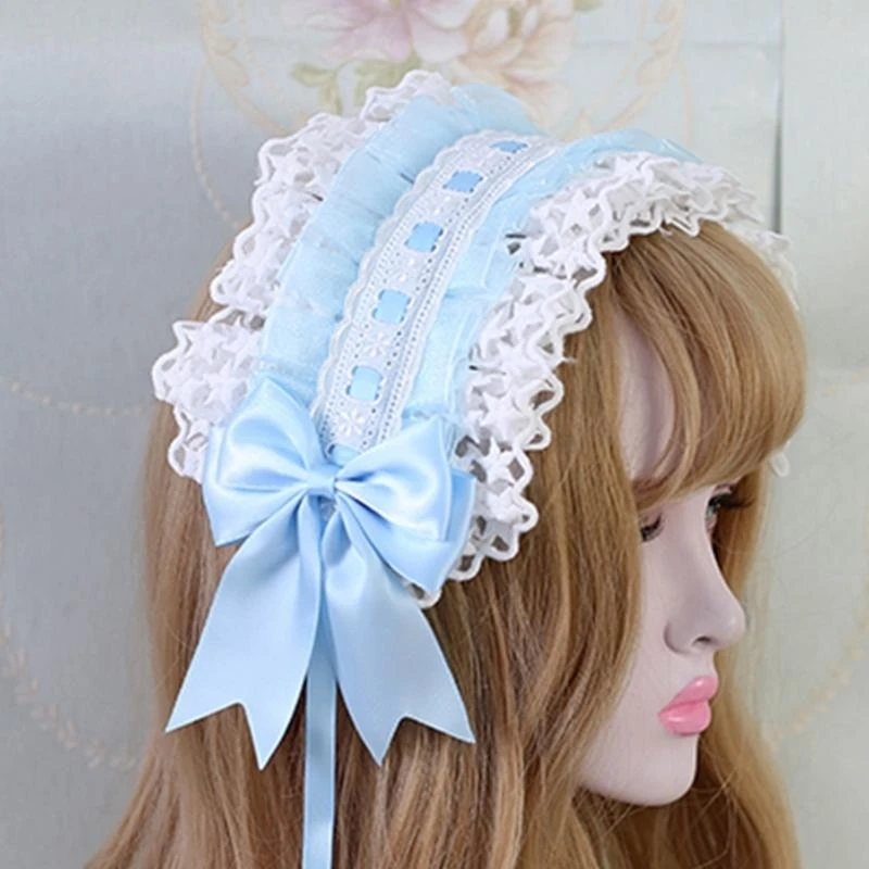 R1We Gothic Headdress Bintang Aksesori Rambut Rambut Cosplay Bow Ribbon Headband