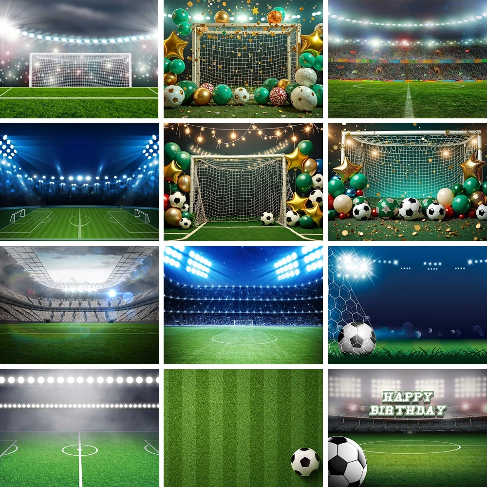 

MOON.QG Sports Birthday Backdrop Stadium Soccer Boy Birthday Photography Background Net Football Match Party Room Wallpaper