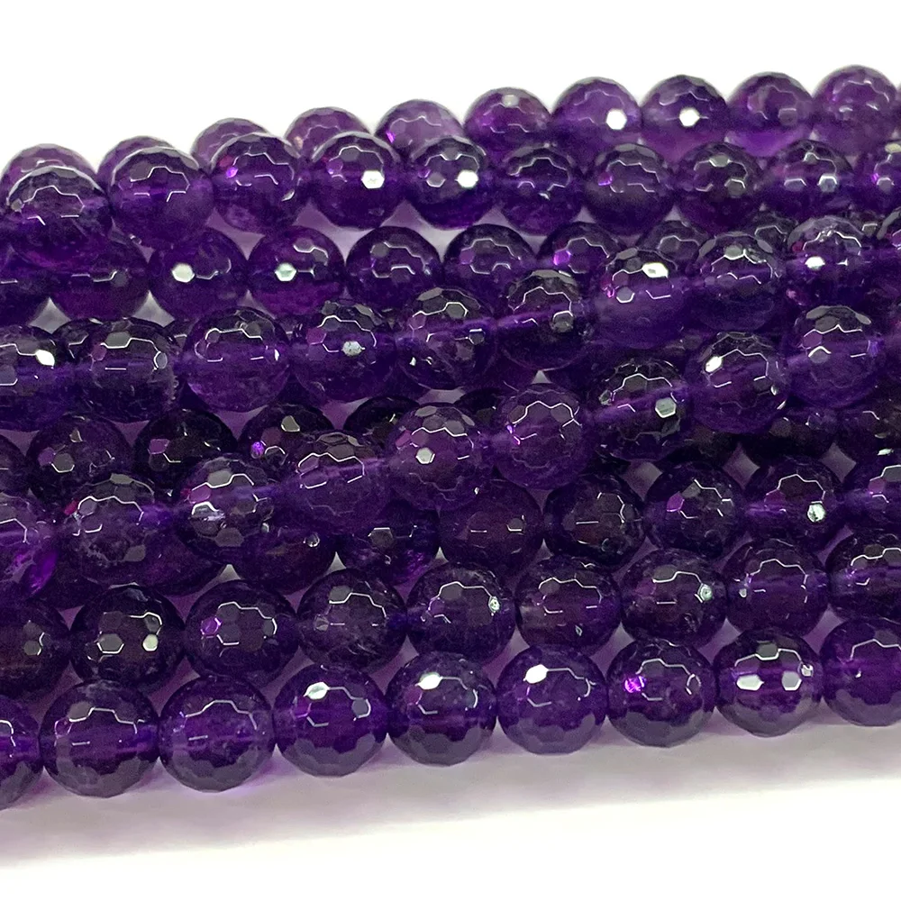 Veemake Natural Dark Purple Amethyst Round Faceted Crystal Beads For Jewelry Making 07465