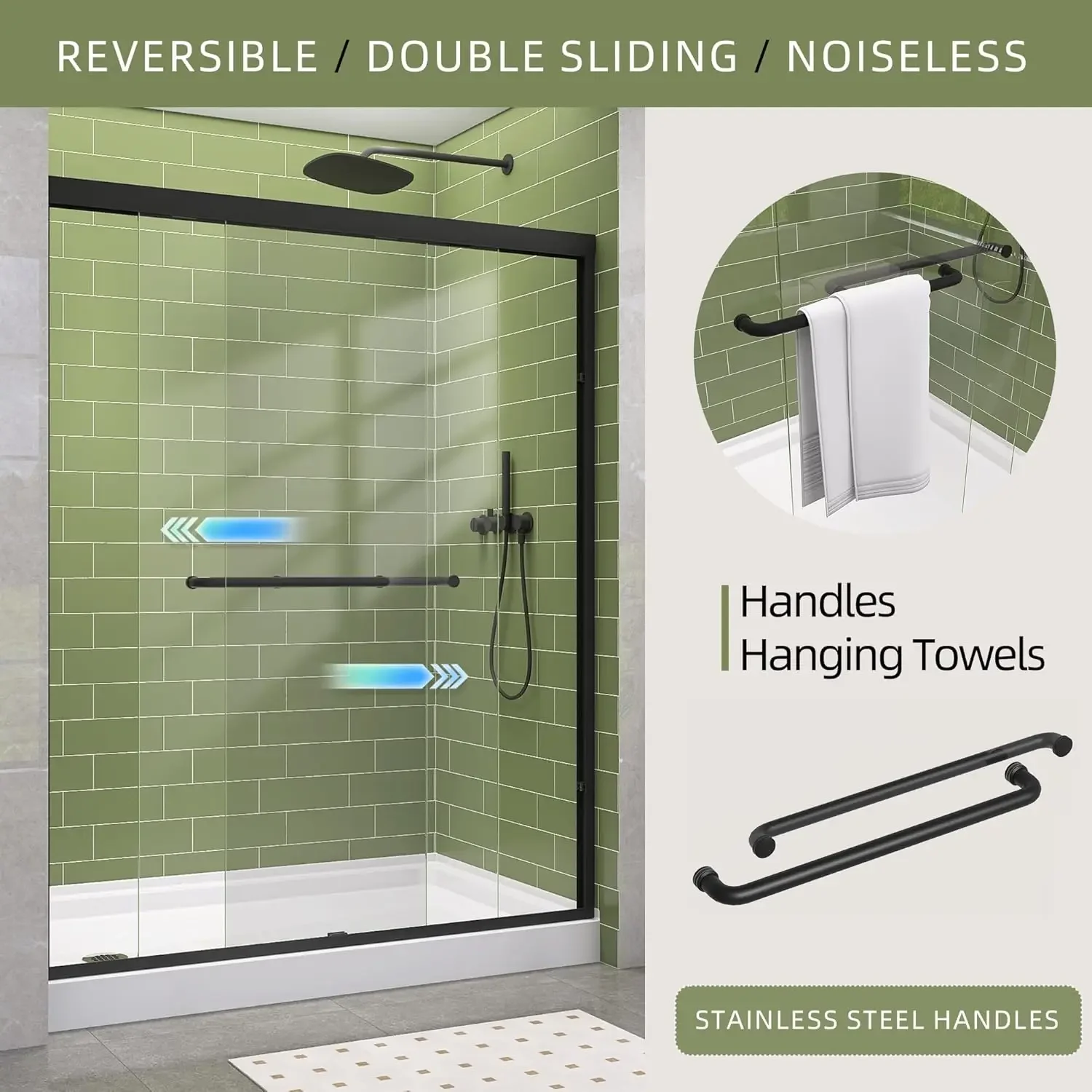 

Shower Door Double Sliding 57-60 in. W x 72 in. H Semi-Frameless Bypasss Bathroom Glass Shower Sliding Doors,1/4 inch Clear Temp