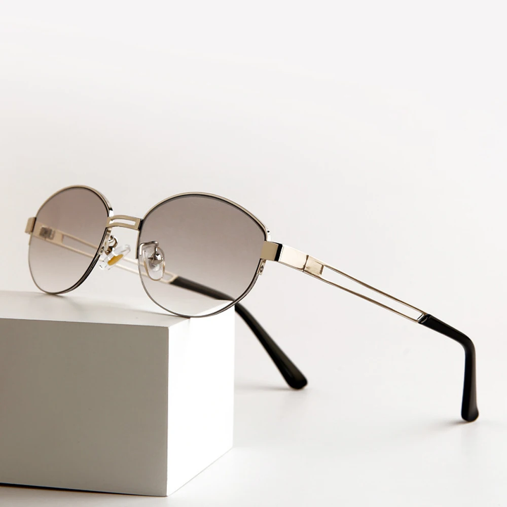 الرجعية البيضاوي النظارات الشمسية النساء العصرية نظارات شمسية معدنية الرجال في الهواء الطلق موضة الزخرفية ظلة نظارات Uv400 تصميم العلامة التجارية الفاخرة #2