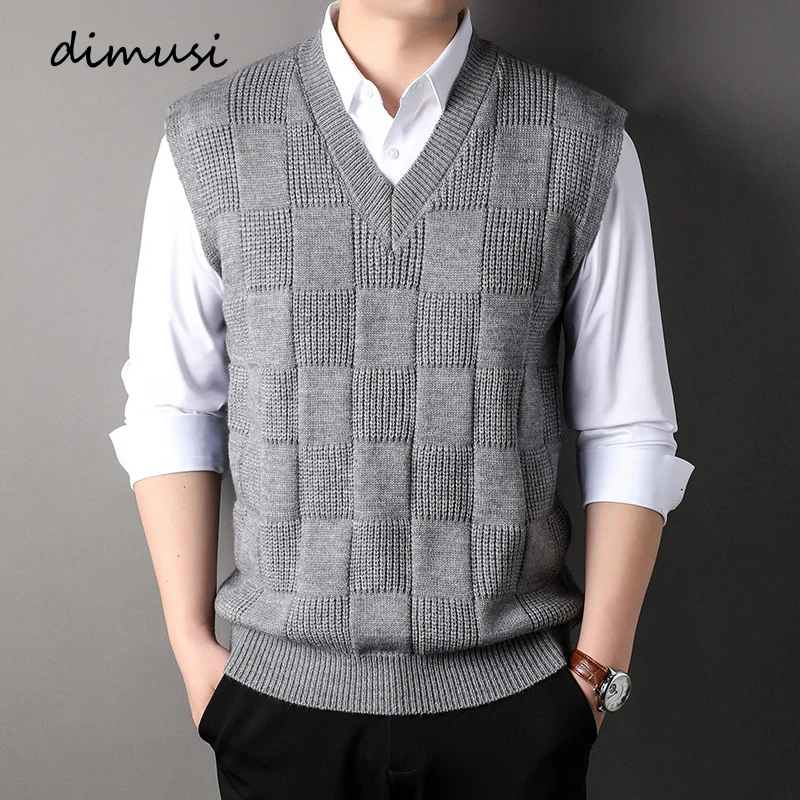 

DIMUSI Winter Men's Sleeveless Jackets Man V-Neck Vest Jumper Knitted Waistcoats Men Wool Warm Pullovers Sweater Vest Clothing